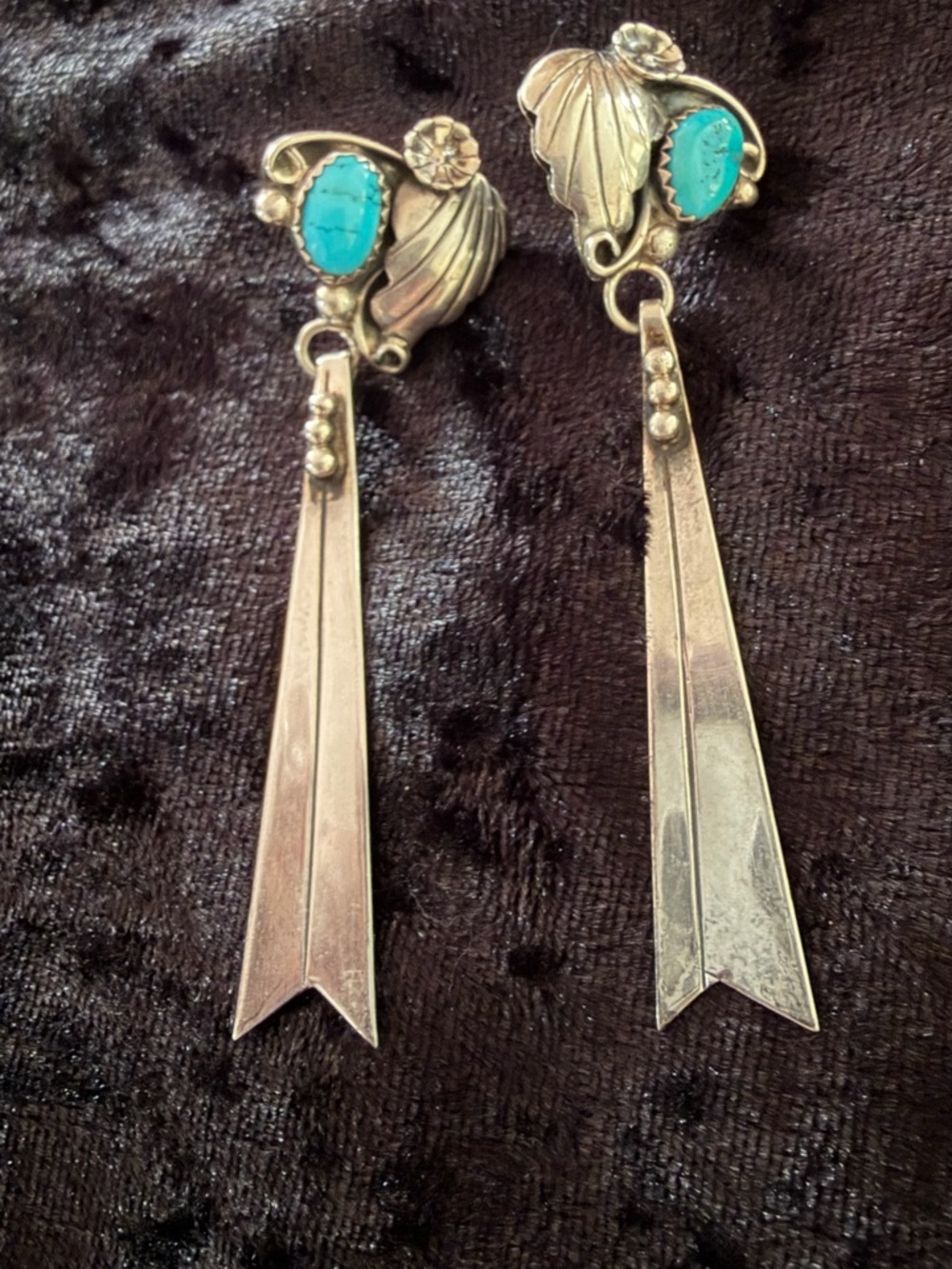 Vintage Navajo Silver and Turquoise Dangle Earrings